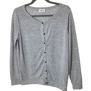 Gina Women’s Gray Long Sleeve Polka Dot Button Front Cardigan Sweater Size M/L